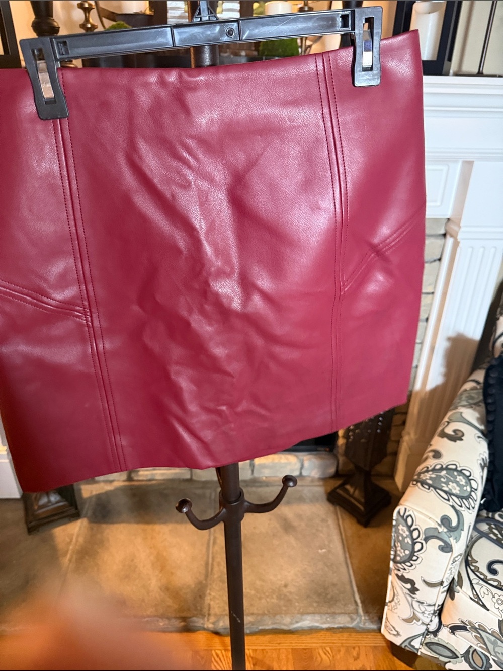 bagatelle Burgundy Leather Midi Skirt